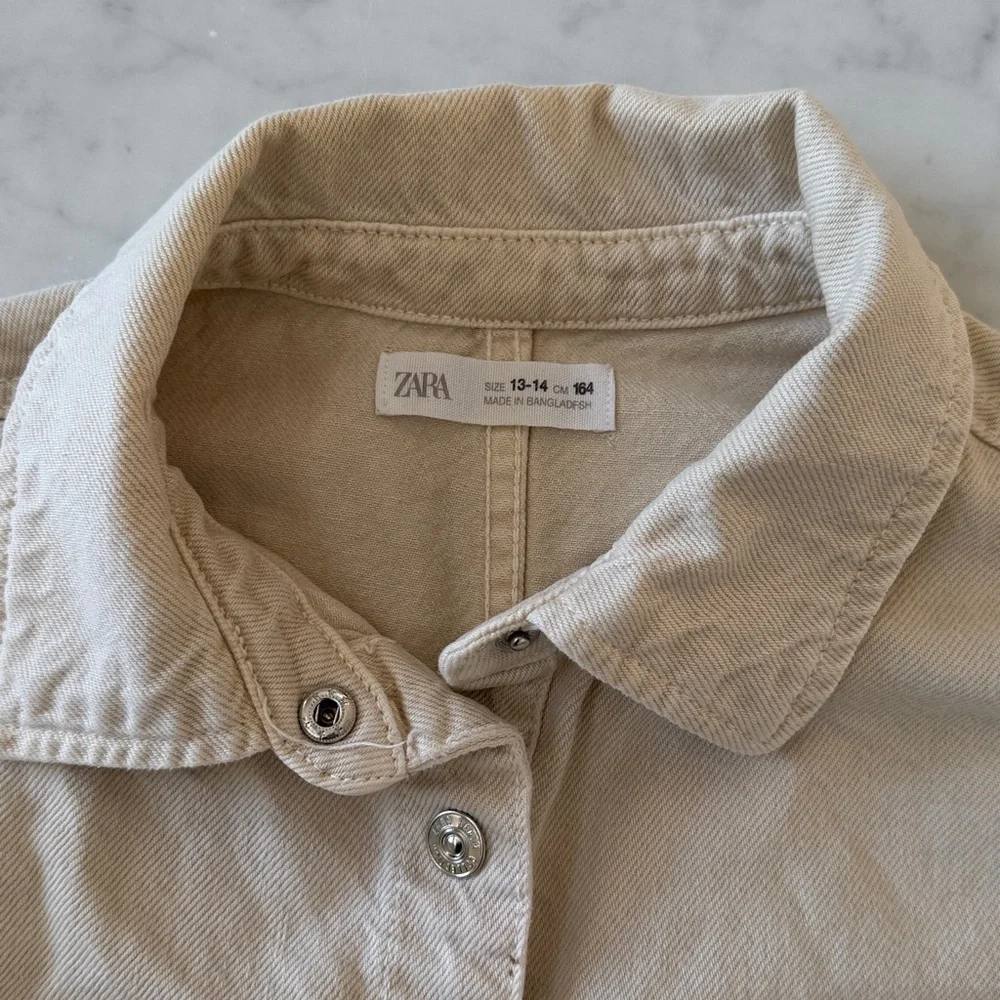 Zara Girls Tan Denim Shacket Size 14 Button Down Overshirt Jacket Neutral